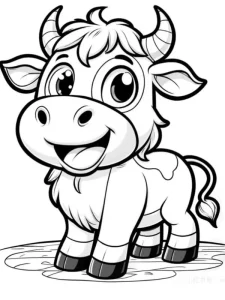 Tranh tô màu con bò cute dễ thương