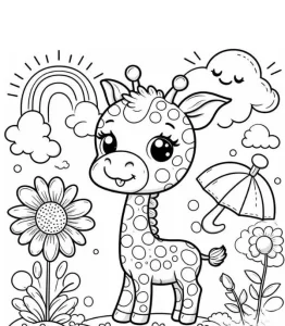 Tranh tô màu con hươu cao cổ