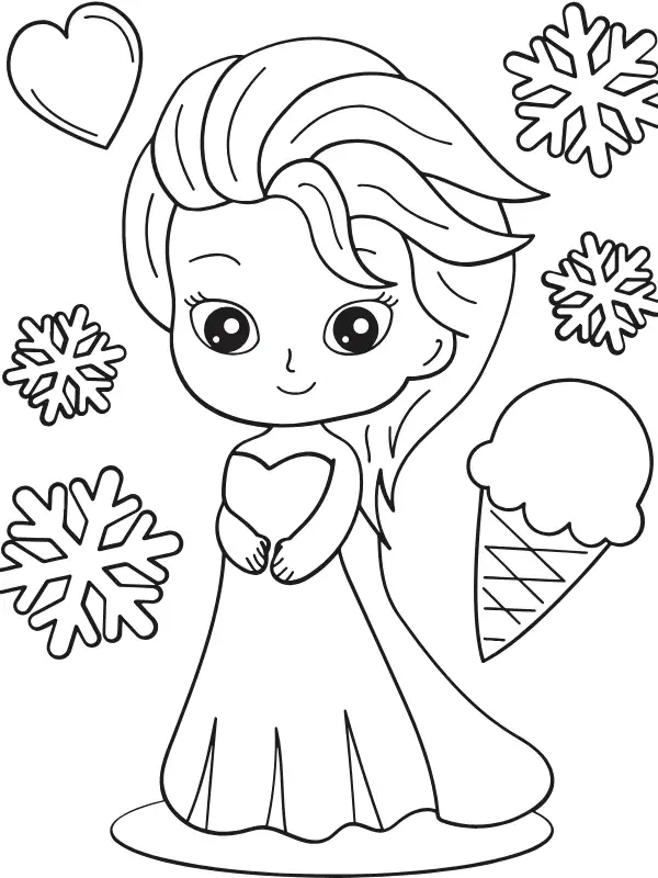 tranh tô màu công chúa disney Elsa chibi