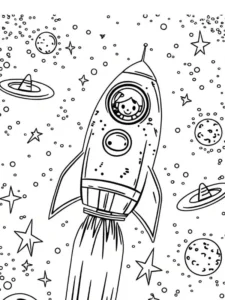 tranh tô màu tên lửa giúp bé yêu khám phá vũ trụ
