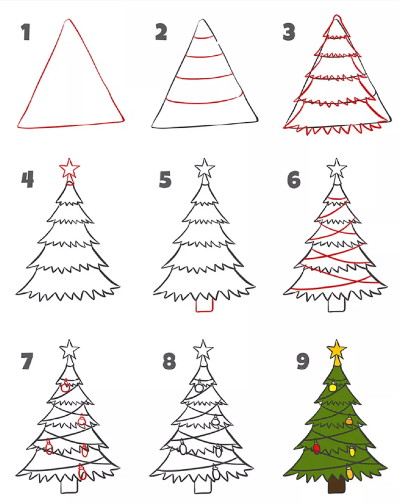 Hướng dẫn cách vẽ cây thông Noel