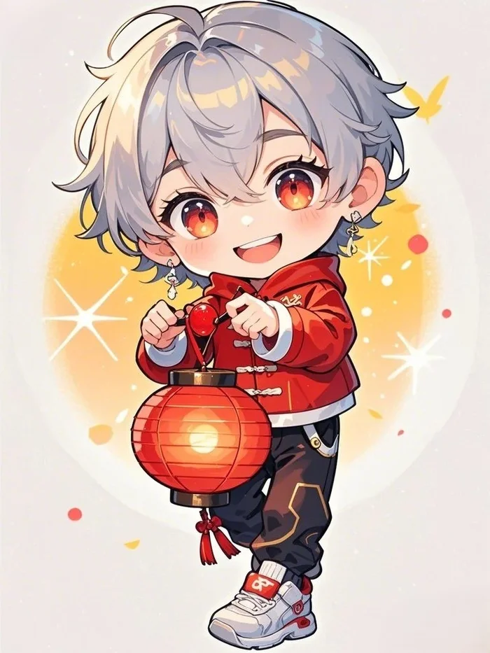 ảnh anime chibi cute nam đáng yêu cầm lồng đèn