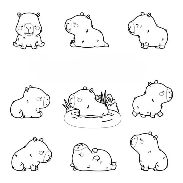 tranh tô màu những sticker capybara cute