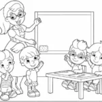 tranh tô màu cô giáo và các bạn học sinh