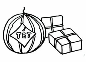 tranh tô màu bánh chưng vè quả dưa hấu