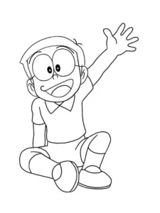 tranh tô màu nobita vui cười cho bé tập tô
