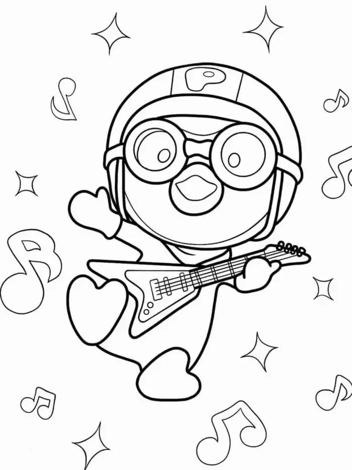 tô màu pororo đánh guitar