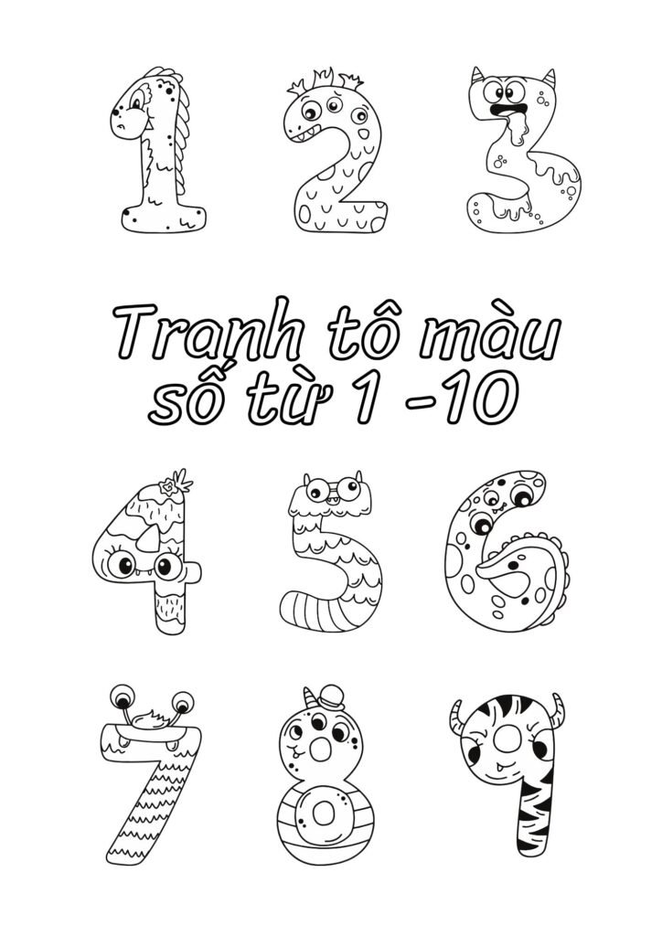 Tranh tô màu số từ 1 đến 0 cho bé