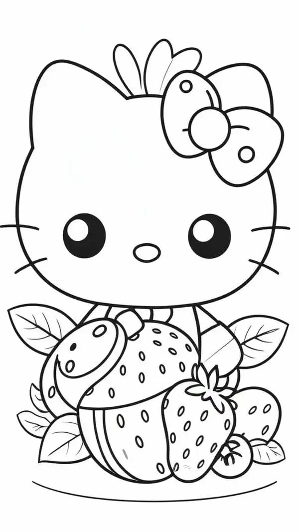 tô màu hello kitty cute hái dâu