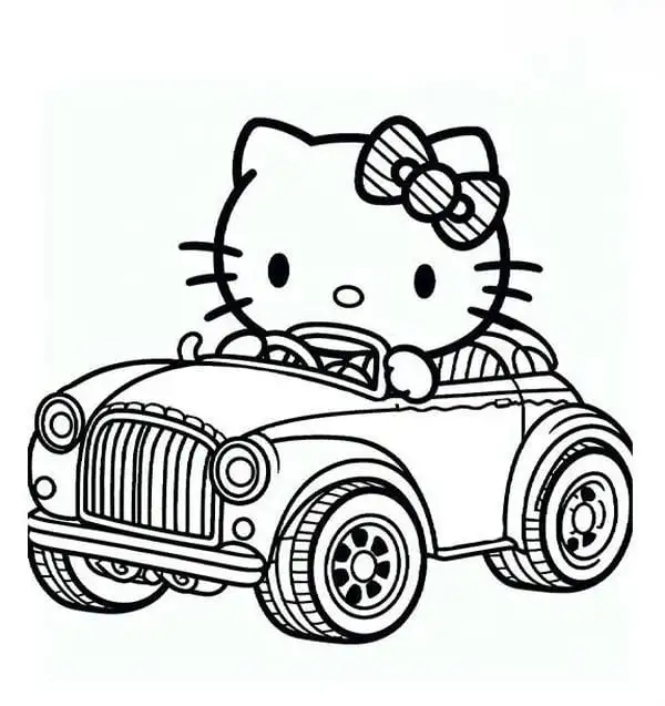 hình tô màu hello kitty lái ô tô