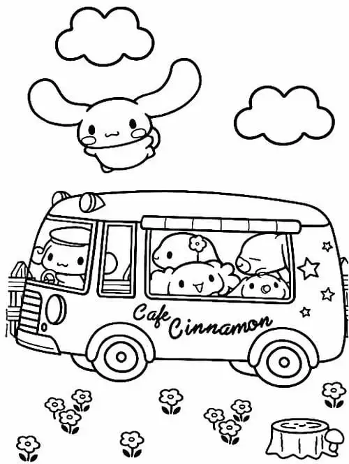 tranh tô màu cinnamoroll đi chơi cute