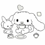 tranh tô màu cinnamoroll anime uống trà