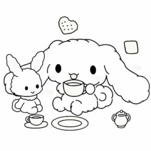 tranh tô màu cinnamoroll anime uống trà