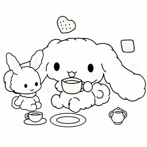 tranh tô màu cinnamoroll anime uống trà