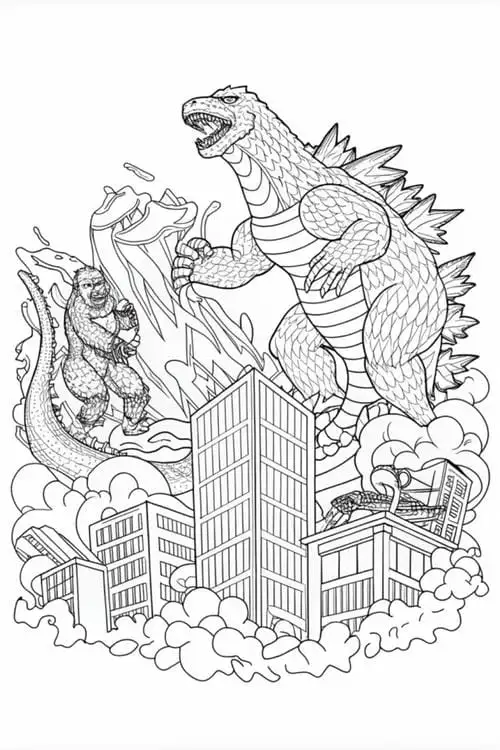 tranh tô màu godzilla vs king kong