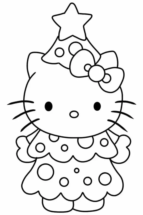 tô màu cây thông hello kitty cho bé