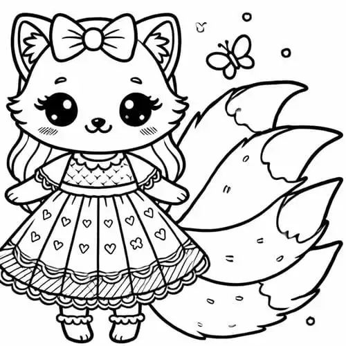 tranh tô màu hồ ly chibi