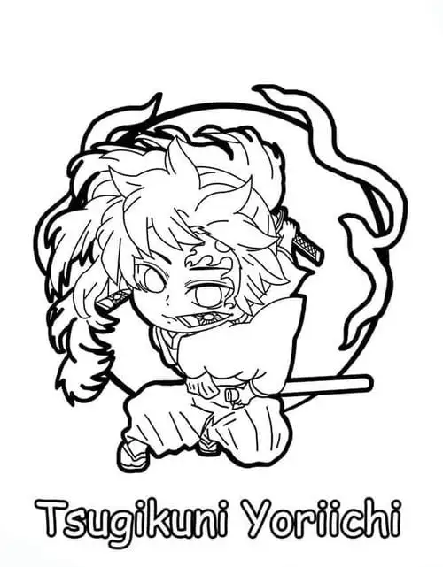 tranh tô màu Yoriichi kimetsu yaiba chibi