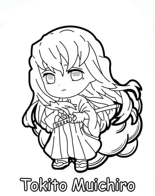 tranh tô màu Muichiro kimetsu yaiba chibi