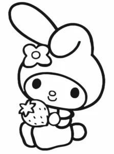 tranh tô màu my melody ăn dâu tây