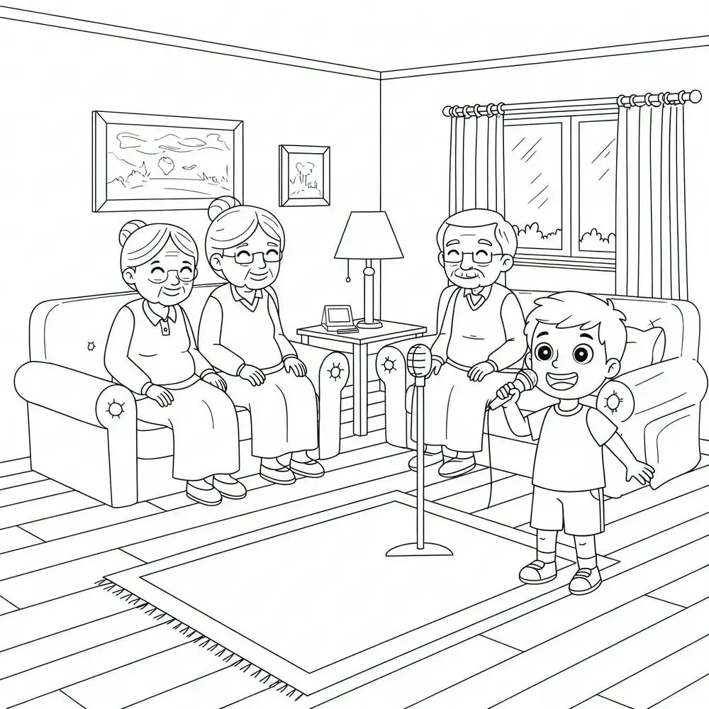 hình vẽ tô màu bé làm ca sĩ 