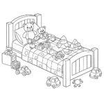 bé tập tô màu cái giường