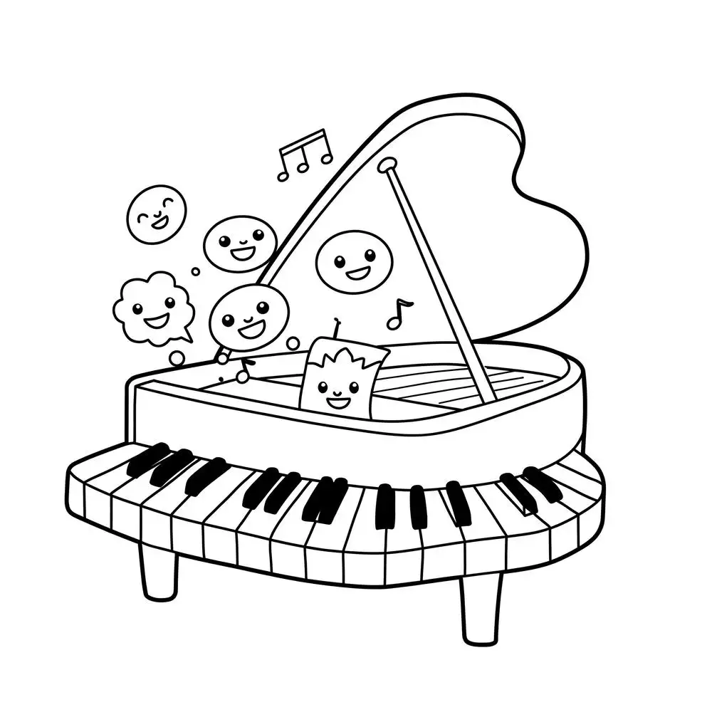 tranh tô màu đàn piano nét vẽ rõ ràng 