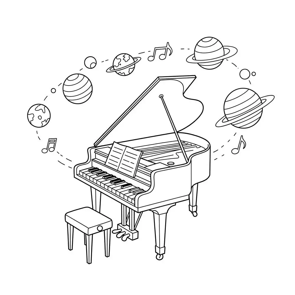 tô màu đàn piano cho bé học nhạc