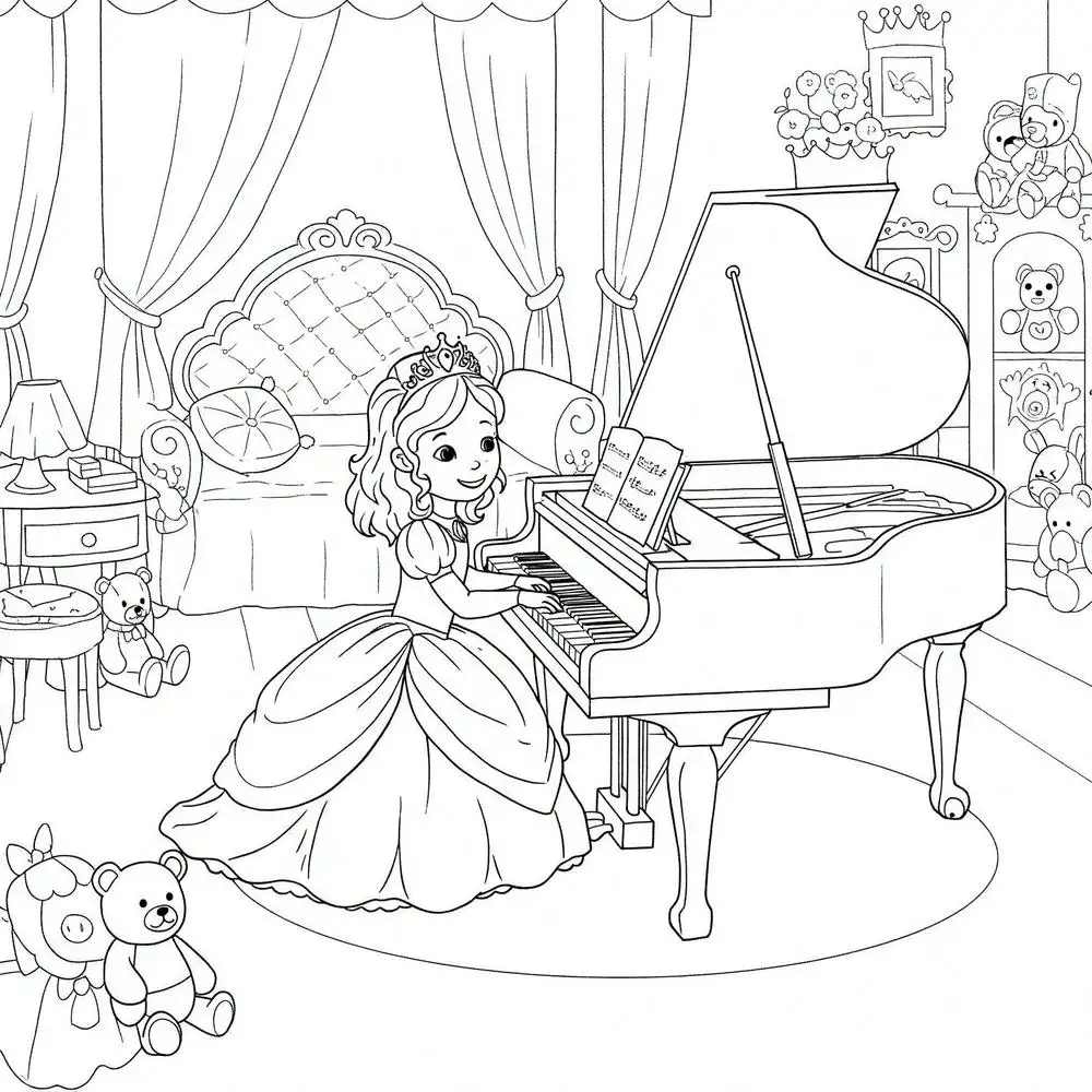 tranh tô màu đàn piano phù hợp trẻ em 