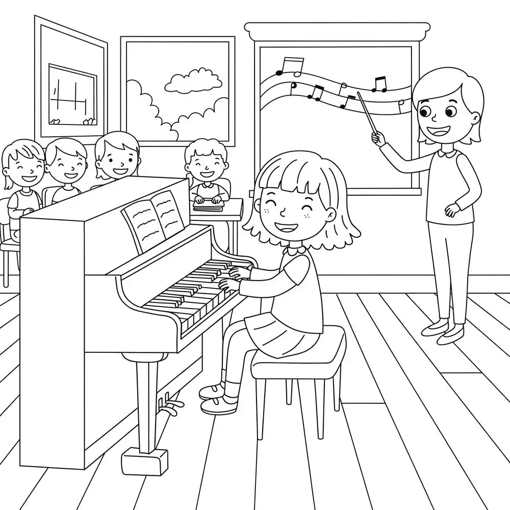 tô màu đàn piano nhiều màu