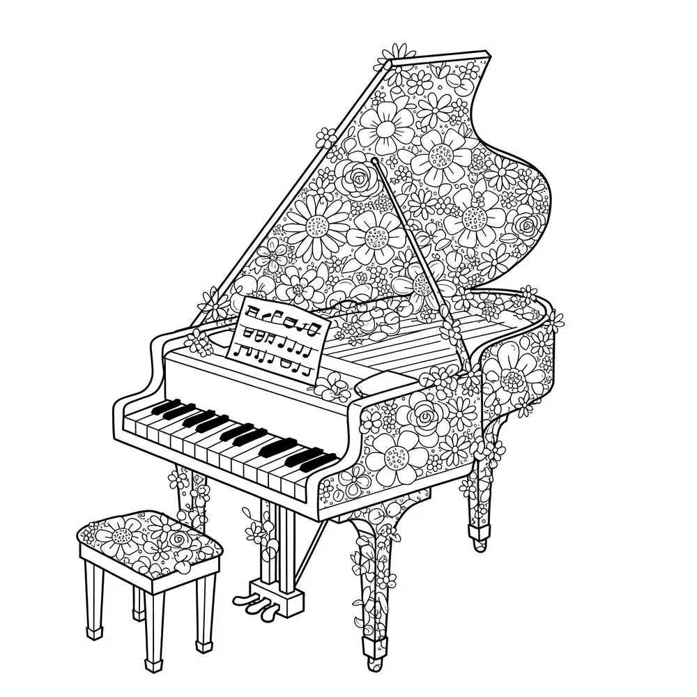 tranh tô màu đàn piano vui vẻ