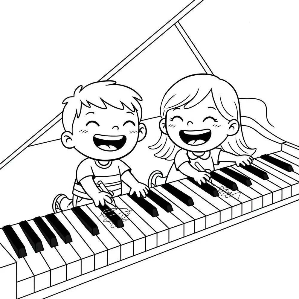 tranh tô màu đàn piano hoạt hình 