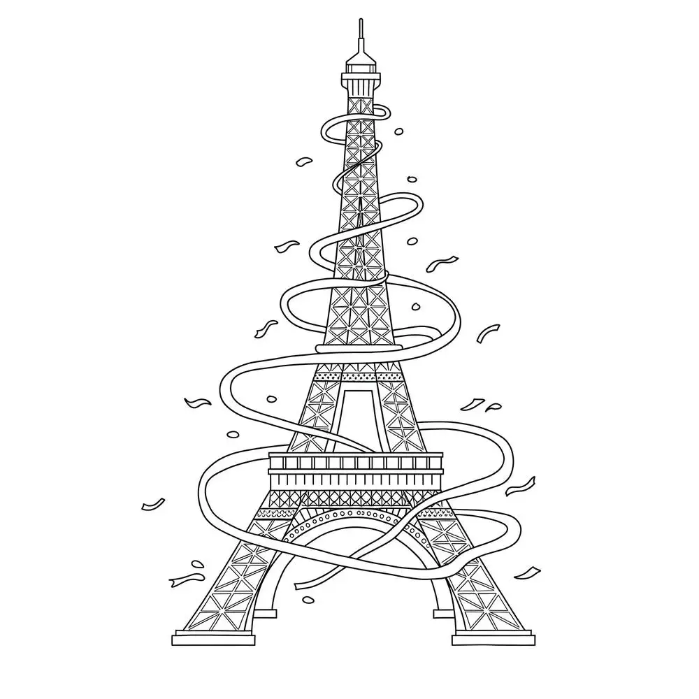 tranh tô màu tháp eiffel cho học sinh 