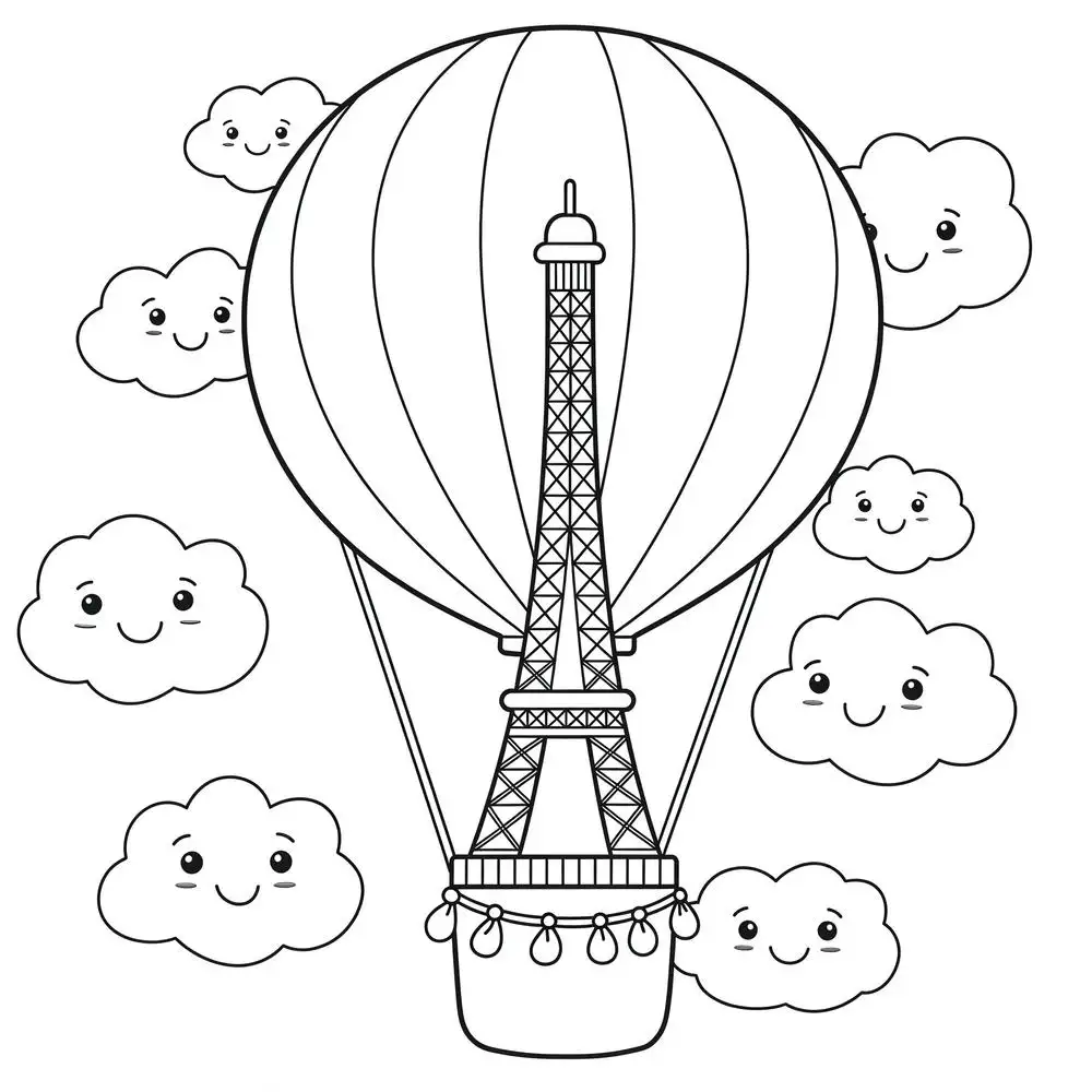 tranh tô màu tháp eiffel đẹp cho bé 