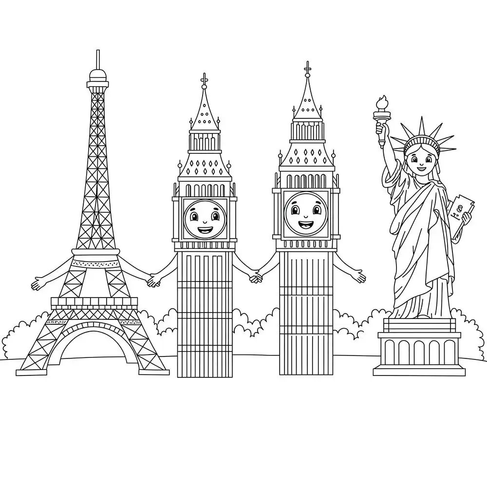 tô màu tháp eiffel nét vẽ rõ ràng 