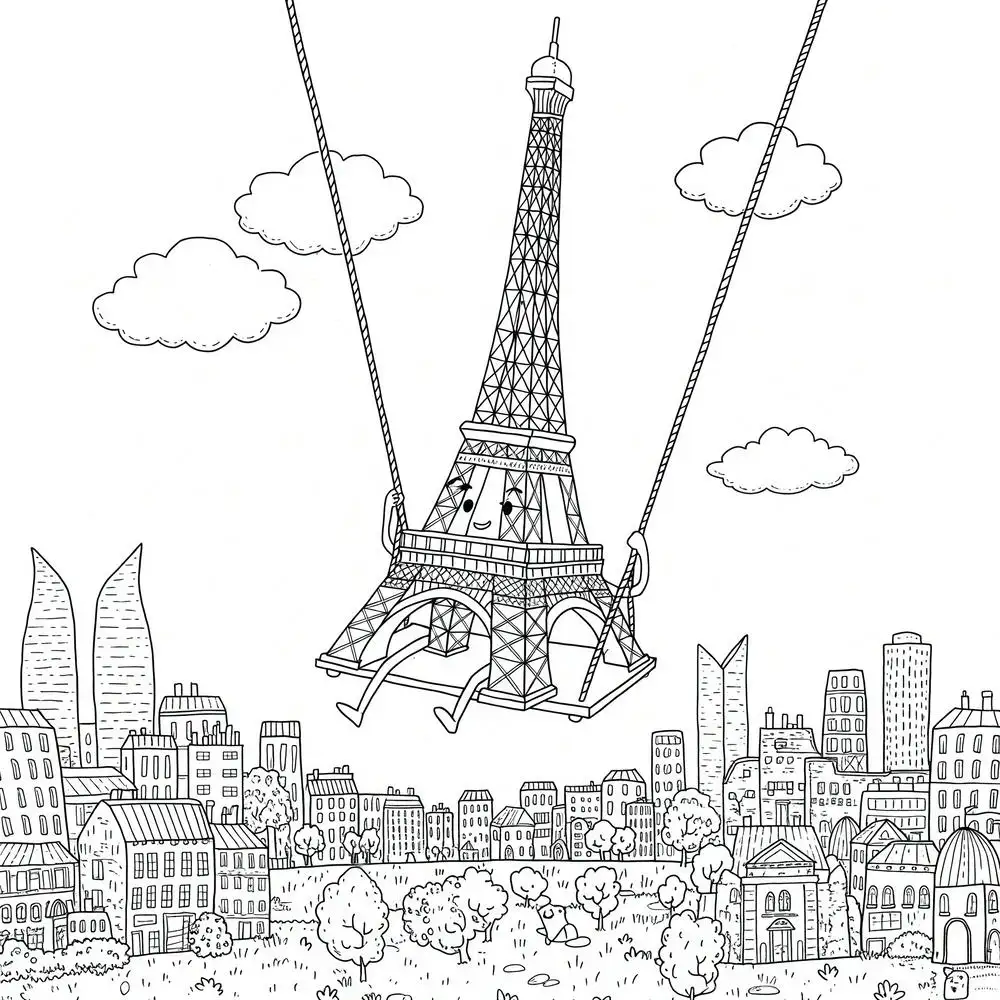 tranh tô màu tháp eiffel phong cách vintage 