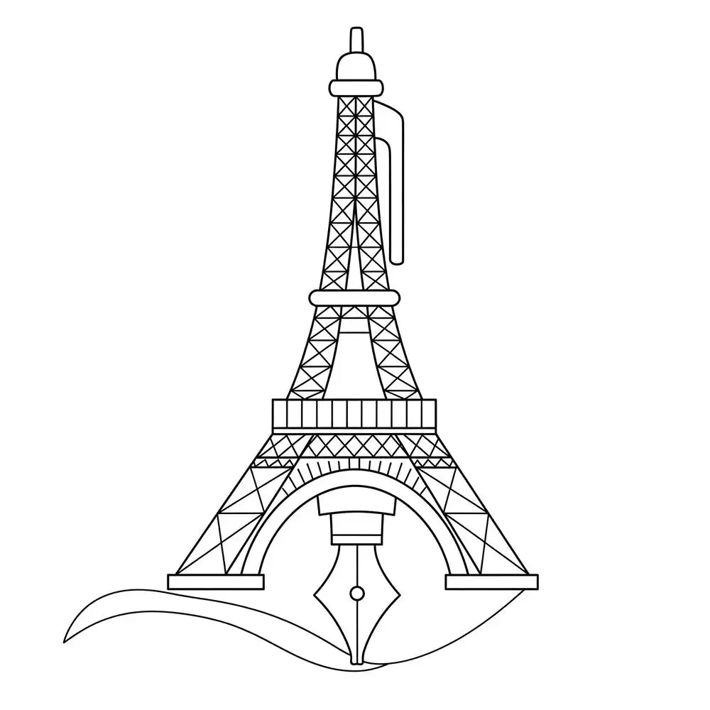tranh tô màu tháp eiffel kiểu vẽ tay 
