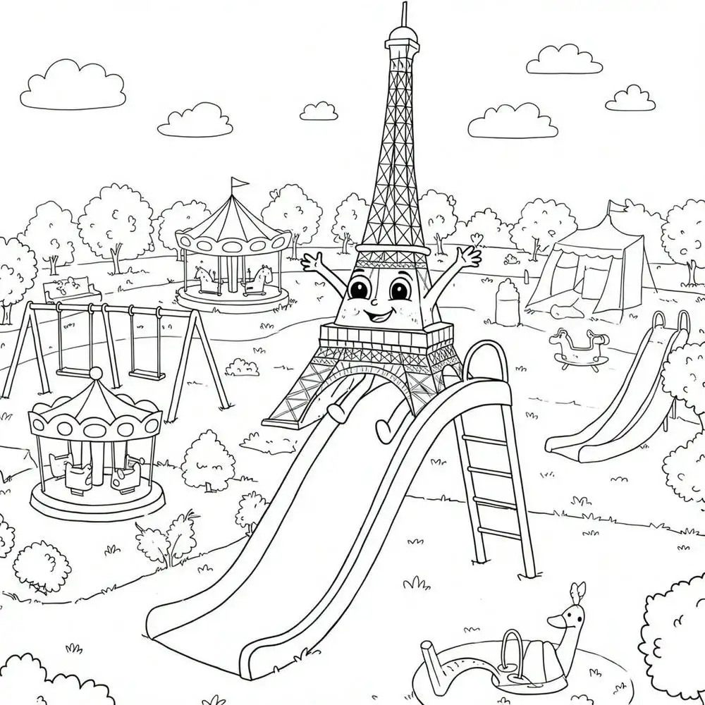 tô màu tháp eiffel nét vẽ tinh tế 