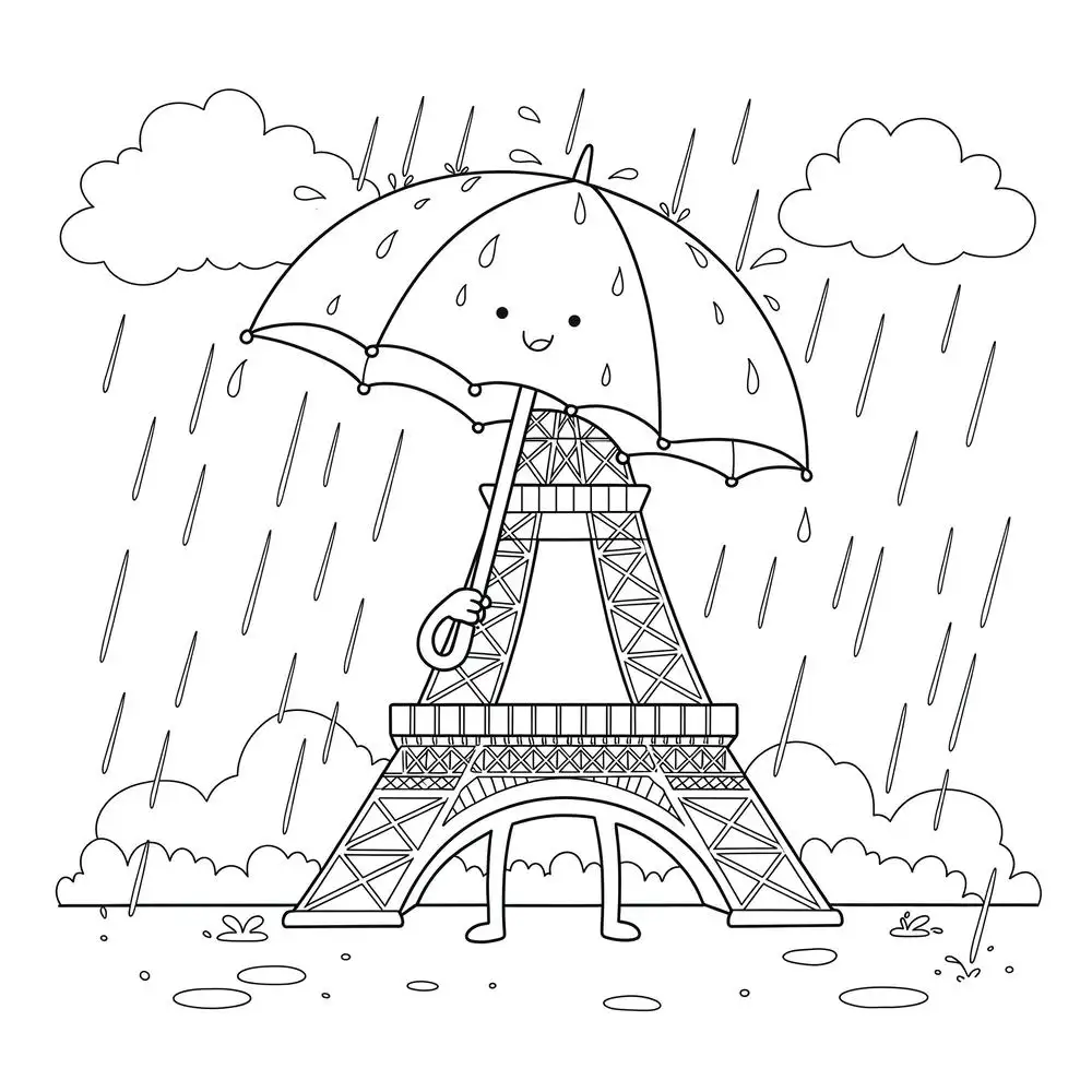 tô màu tháp eiffel nét rõ 