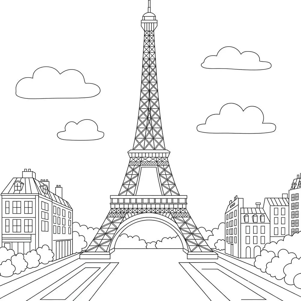 tranh tô màu tháp eiffel dễ tô 