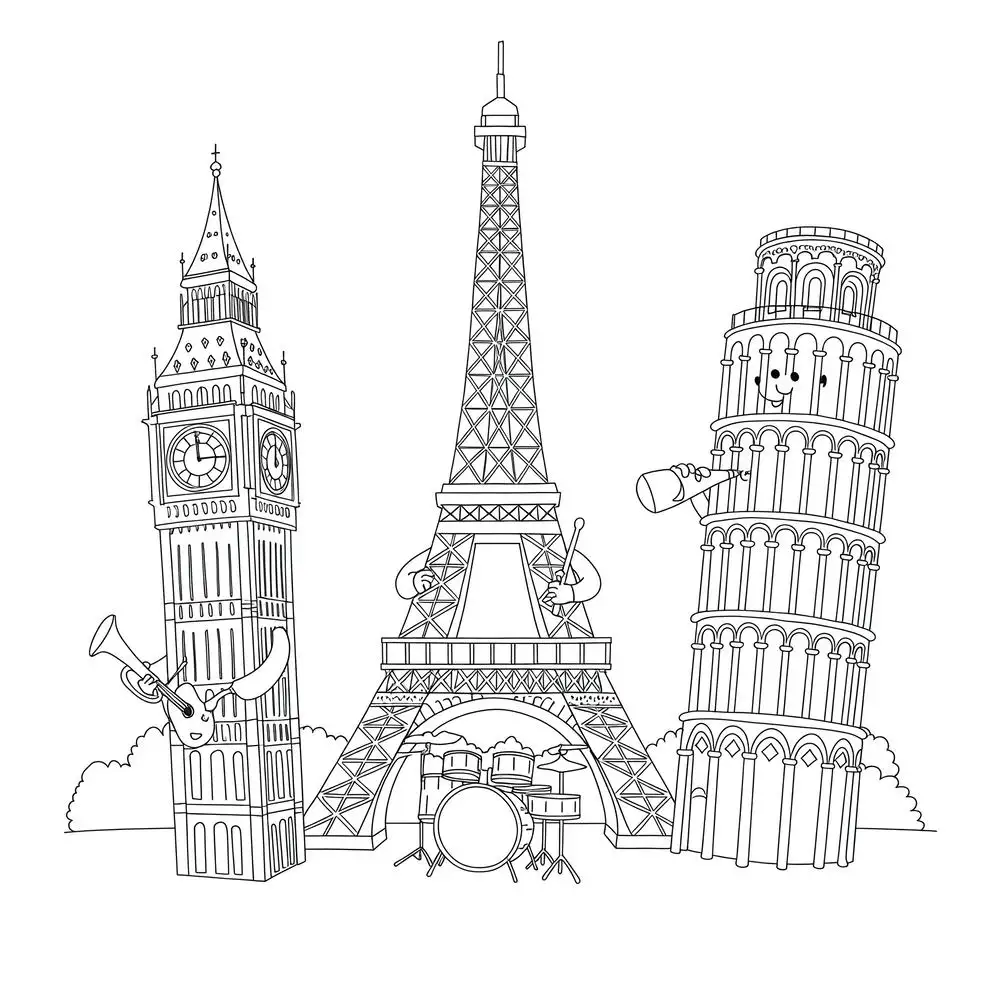 tranh tô màu tháp eiffel cho trẻ 