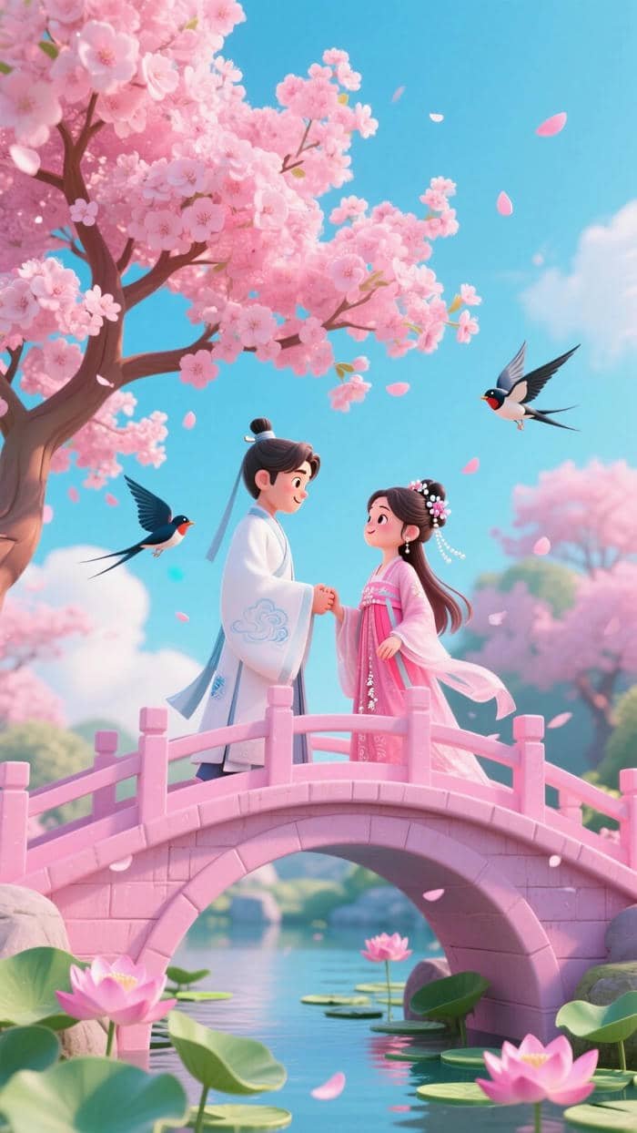 anime couple walking hand in hand