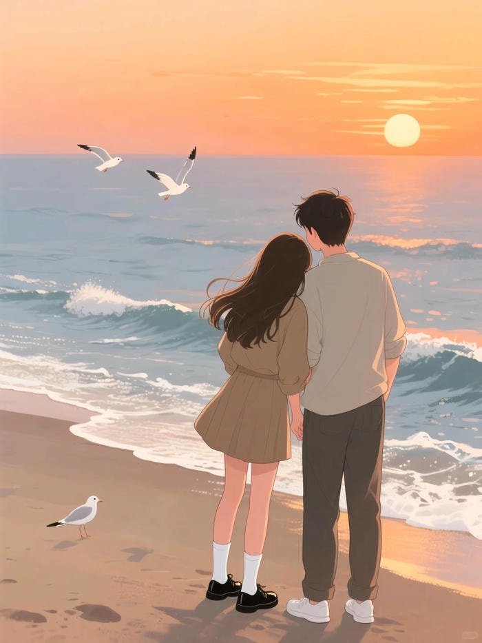 anime couple walking together