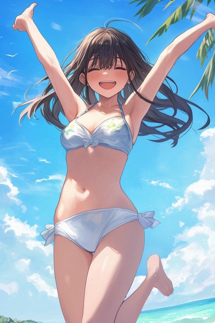 anime gái bikini bãi biển