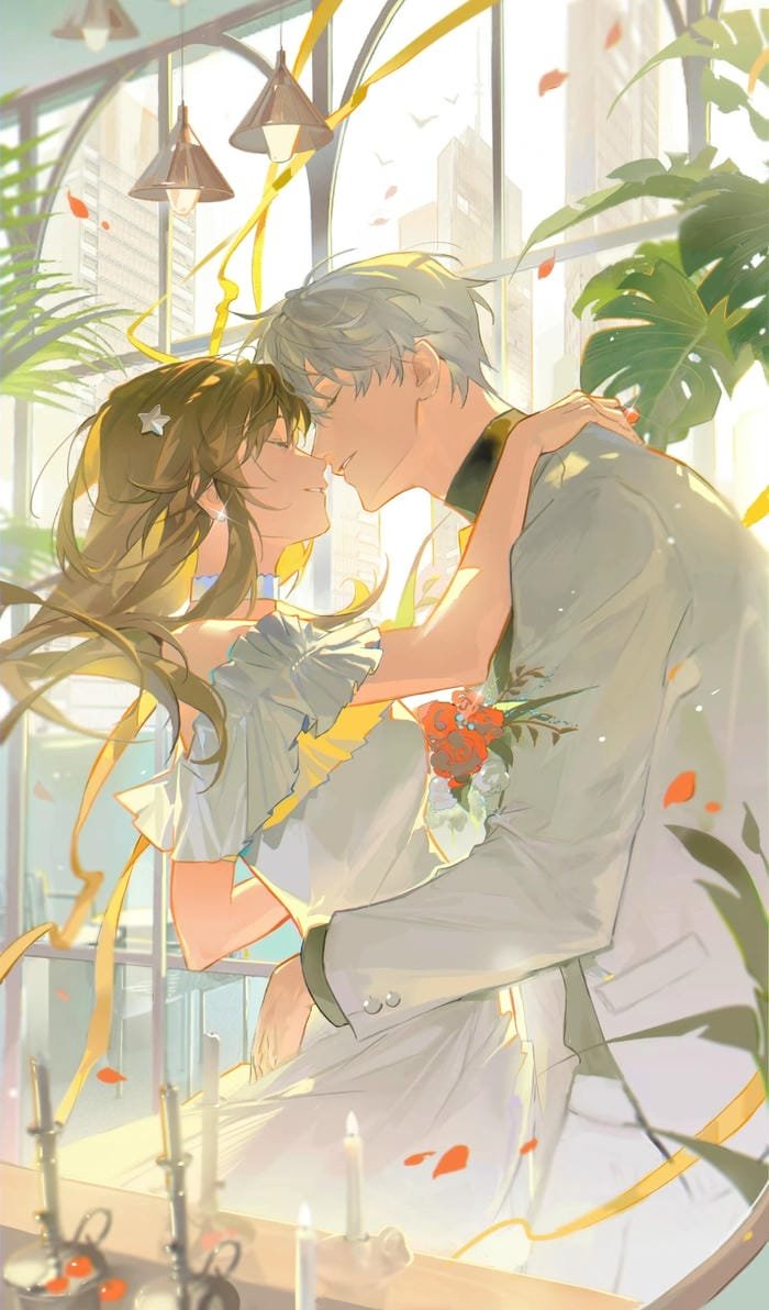 Anime đẹp ảnh cô dâu chú rể vui vẻ