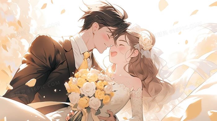 Cặp đôi anime lãng mạn ảnh cô dâu chú rể