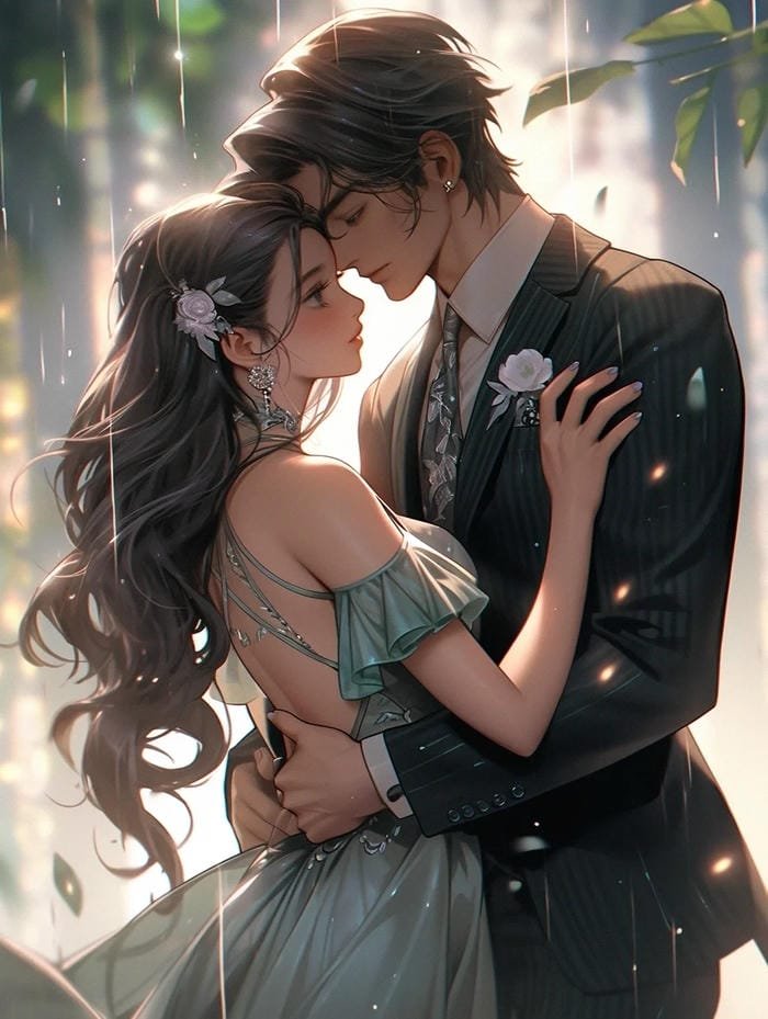 Cặp đôi hạnh phúc hình ảnh cô dâu chú rể anime