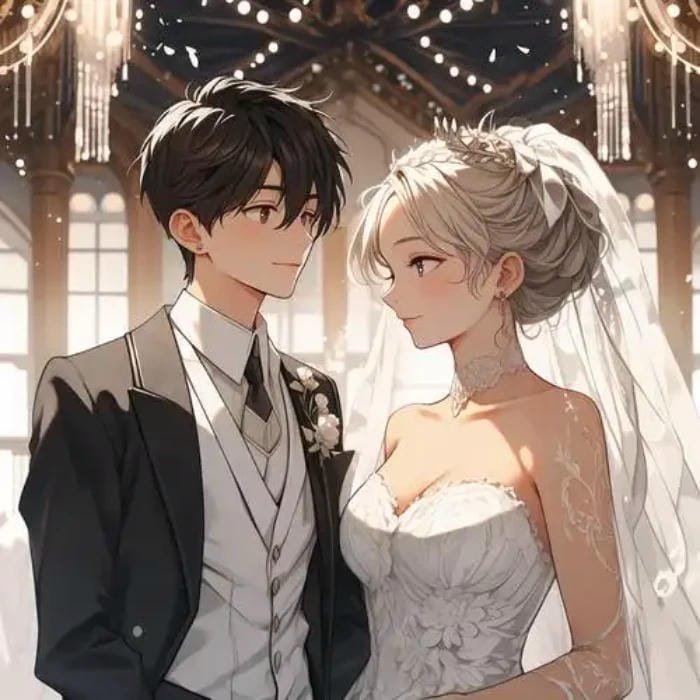 Hình cô dâu chú rể anime đáng yêu dễ thương