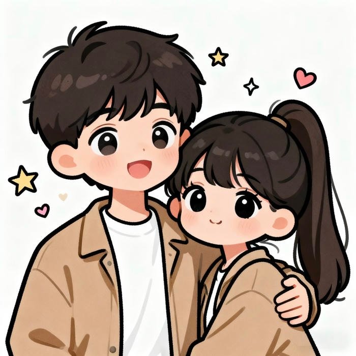 ảnh cặp đôi chibi pose dễ thương