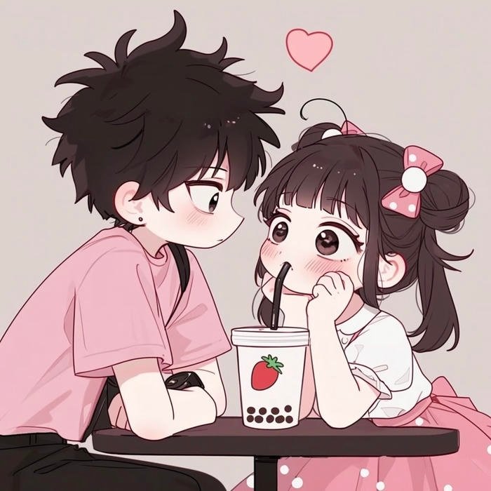 chibi couple pose dễ thương